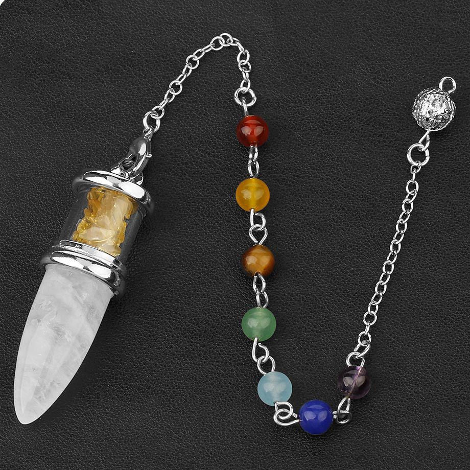 Crystal Pendulum Polished Natural Stones Seven Chakra Necklace Women's Yoga Jewelry - Tartarian Treasures & Trinkets