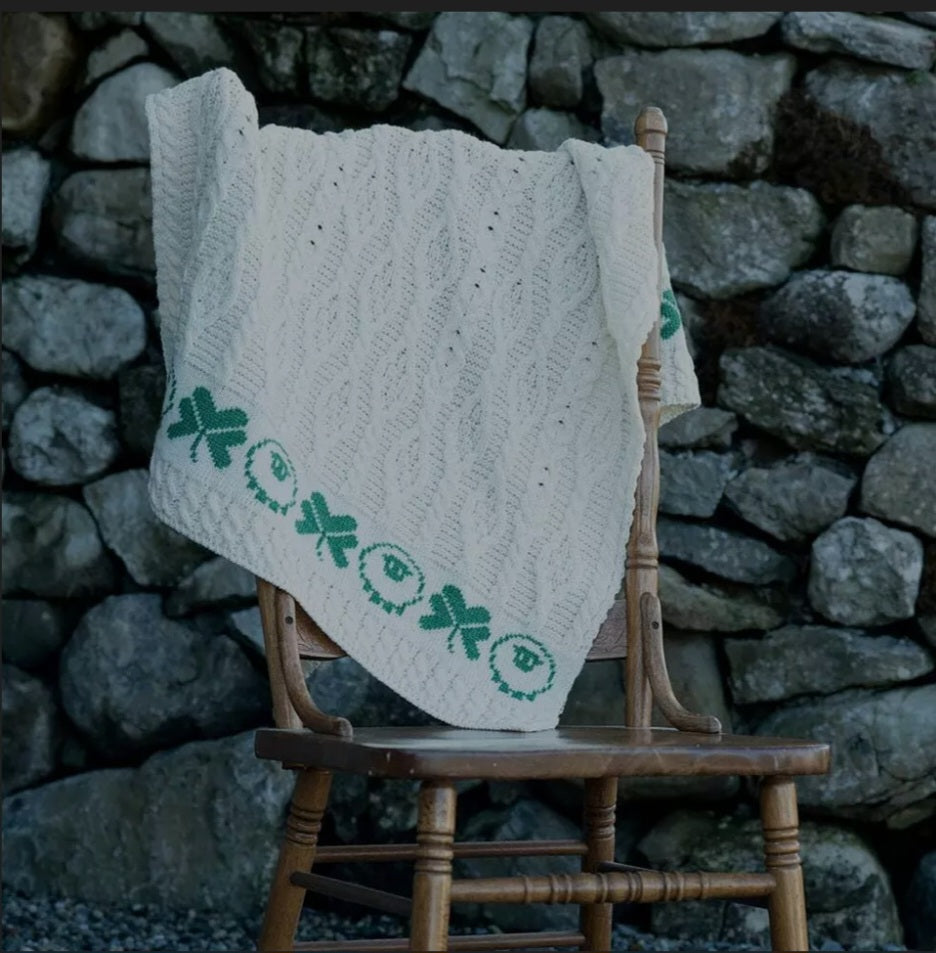 Healthy 100% Merino Wool Temperature regulating SOFT WOOL-No itch Baby or Pet Blanket 50” L x 36” W Good Luck Shamrocks