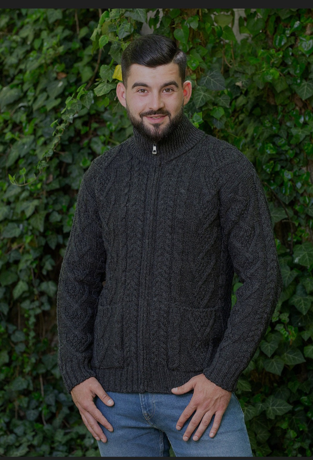 100% Merino Wool Celtic Viking Mens Zip up With Deep Pockets Made in Ireland- No itch - soft