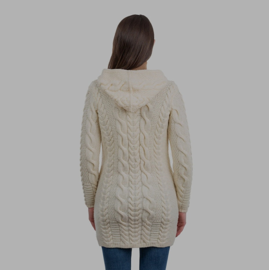 Long Warm 100% Merino Wool Hooded Zip Cardigan w pockets - women viking celtic clothing