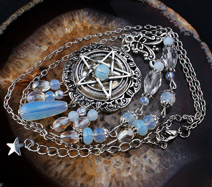 Handmade Magick Opalite Pentagram Necklace - Tartarian Treasures & Trinkets