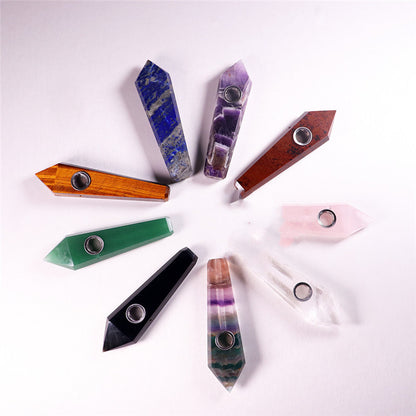 High Quality Earth Mined Natural Gemstone Polished Crystal Smoking Pipes w Lotus Blue Flower Link - Tartarian Treasures & Trinkets