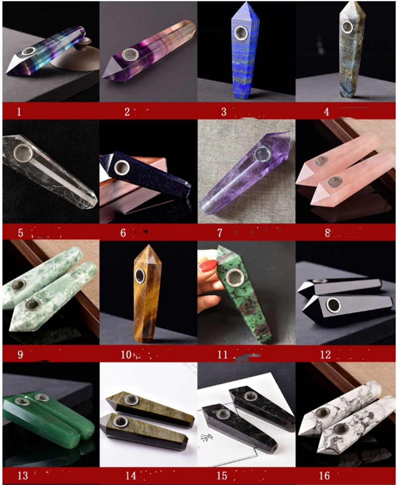 High Quality Earth Mined Natural Gemstone Polished Crystal Smoking Pipes w Lotus Blue Flower Link - Tartarian Treasures & Trinkets