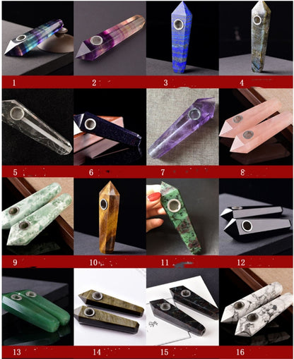 High Quality Earth Mined Natural Gemstone Polished Crystal Smoking Pipes w Lotus Blue Flower Link - Tartarian Treasures & Trinkets