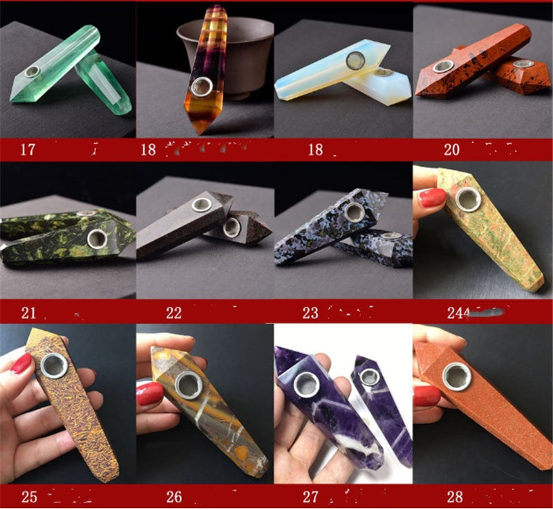 High Quality Earth Mined Natural Gemstone Polished Crystal Smoking Pipes w Lotus Blue Flower Link - Tartarian Treasures & Trinkets