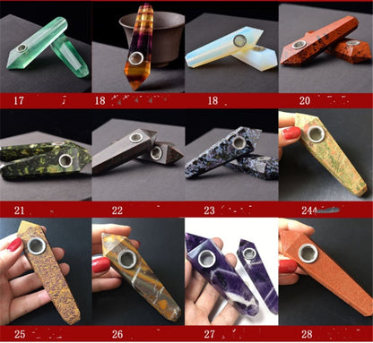 High Quality Earth Mined Natural Gemstone Polished Crystal Smoking Pipes w Lotus Blue Flower Link - Tartarian Treasures & Trinkets