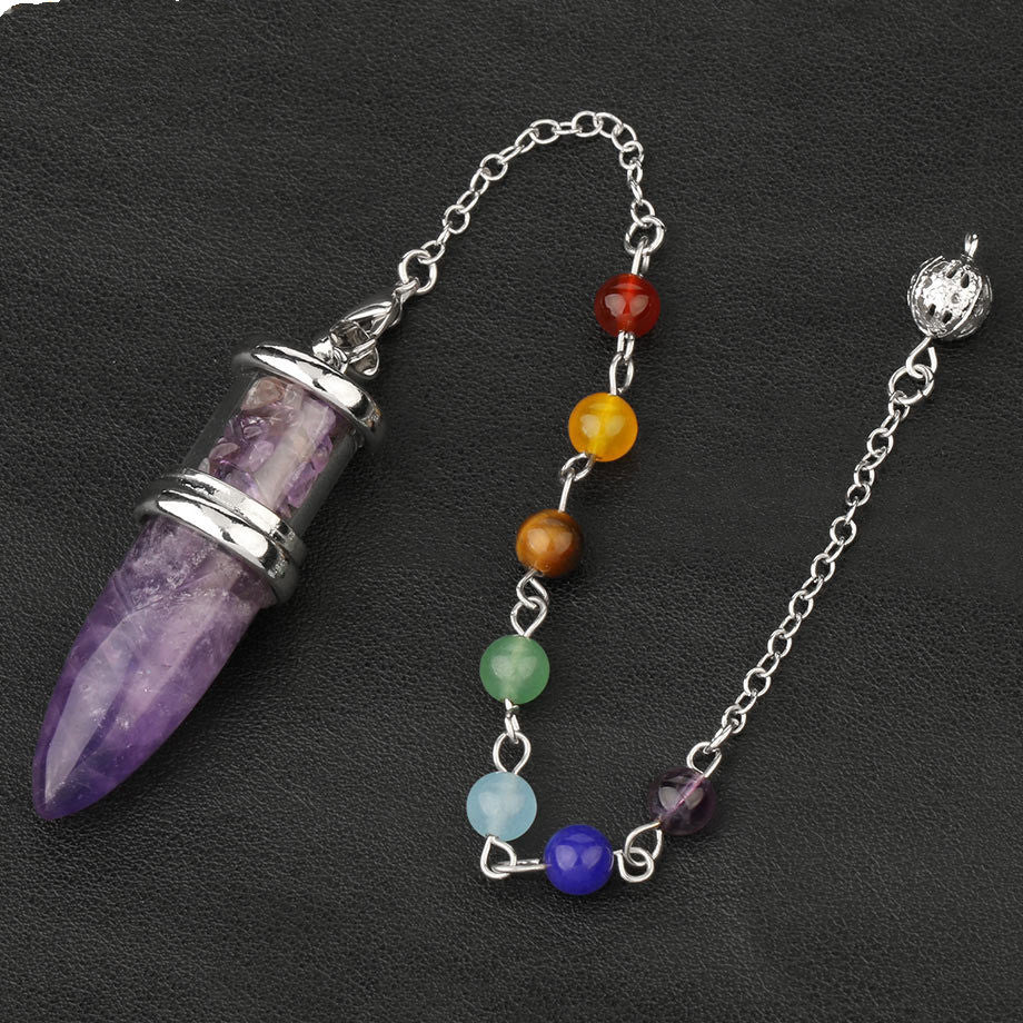 Crystal Pendulum Polished Natural Stones Seven Chakra Necklace Women's Yoga Jewelry - Tartarian Treasures & Trinkets