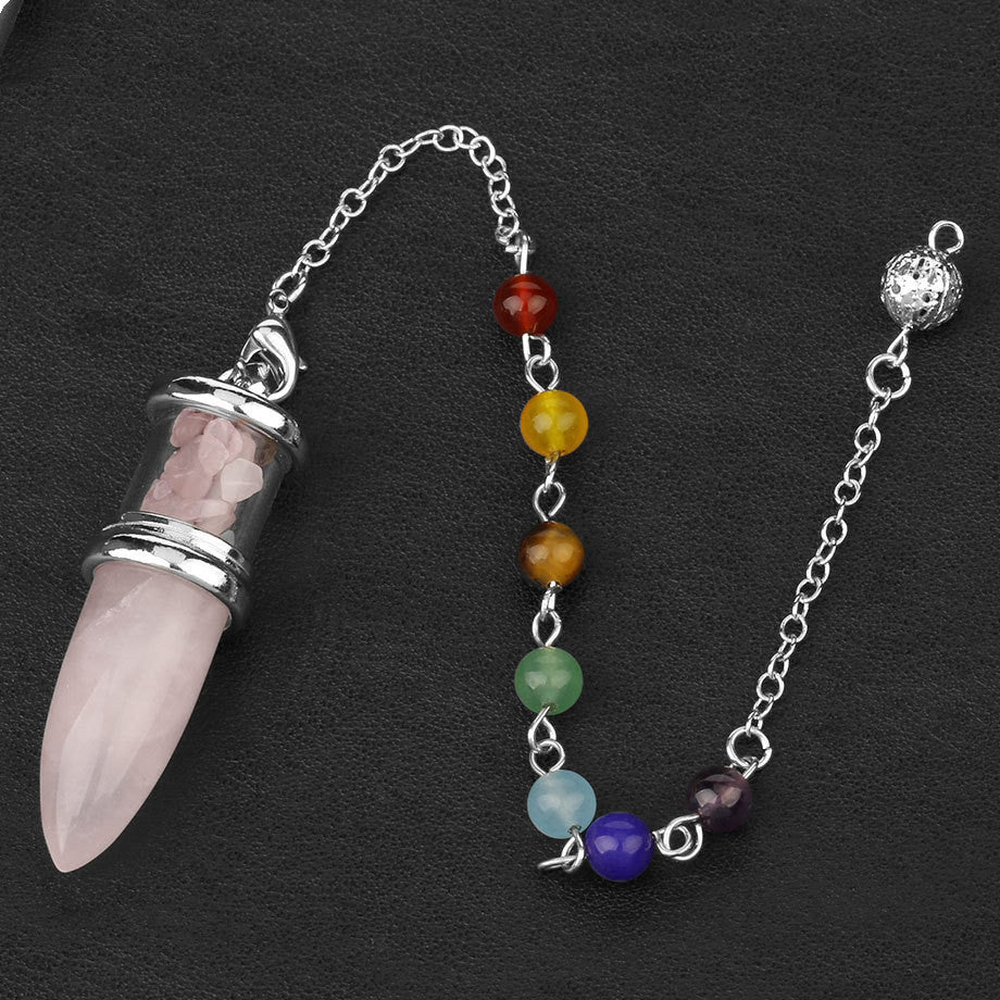 Crystal Pendulum Polished Natural Stones Seven Chakra Necklace Women's Yoga Jewelry - Tartarian Treasures & Trinkets