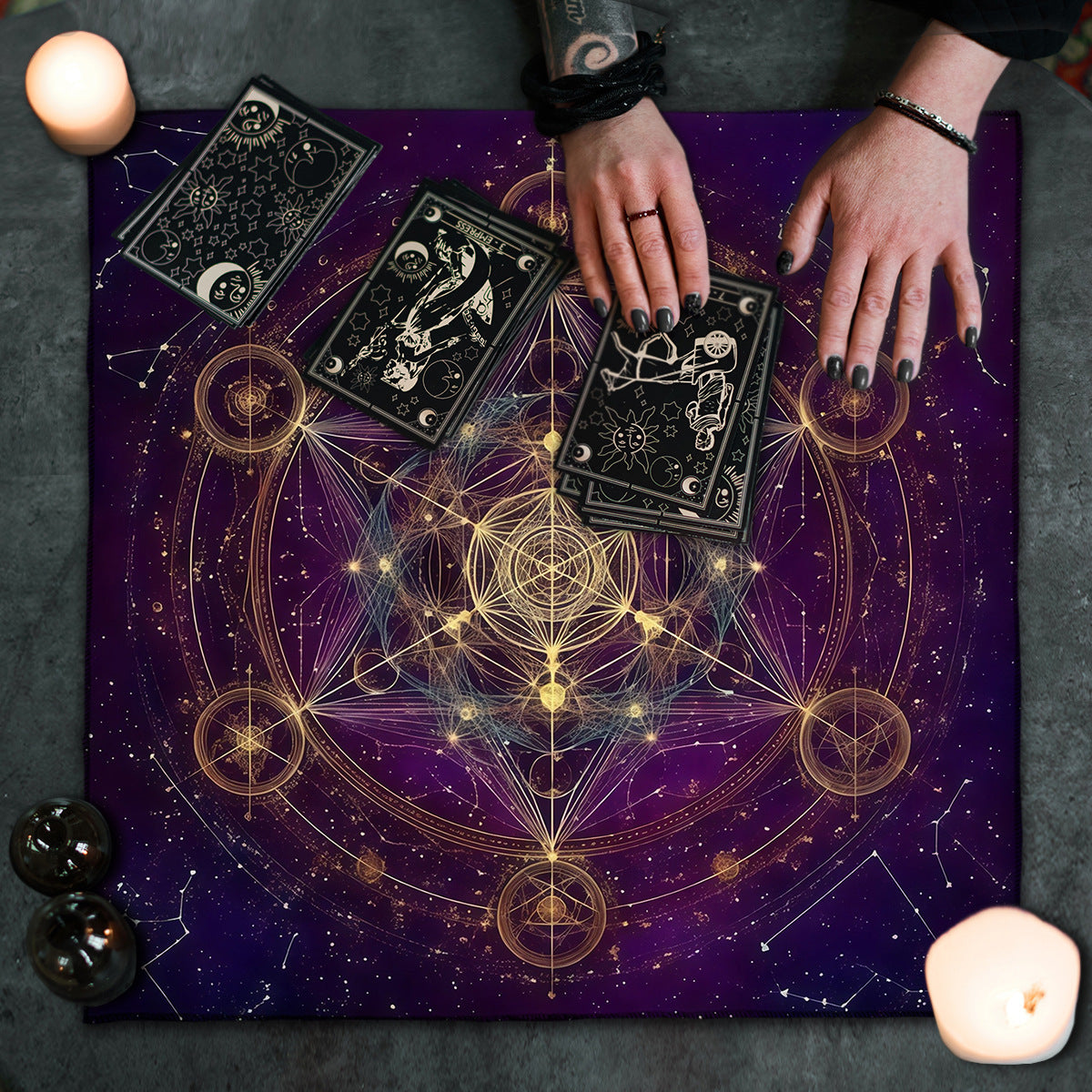 Geometric Tarot Moon Sun Velvet Tablecloth - Tartarian Treasures & Trinkets