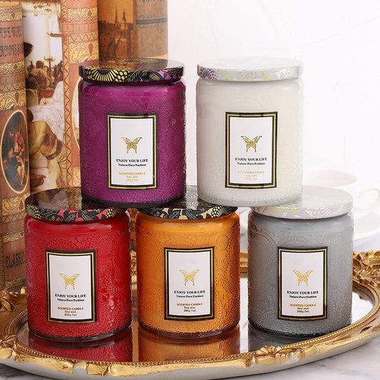 Embossed Glass Fragrance Handmade Gift Aromatherapy Soy Candles - Tartarian Treasures & Trinkets