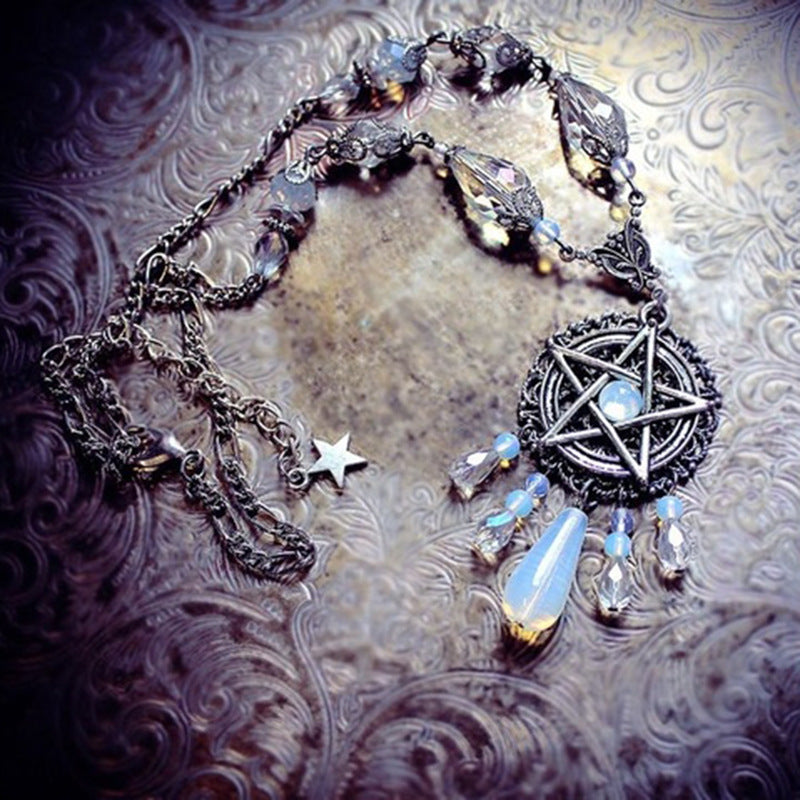 Handmade Magick Opalite Pentagram Necklace - Tartarian Treasures & Trinkets