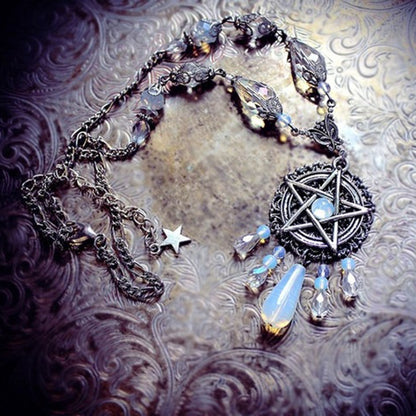 Handmade Magick Opalite Pentagram Necklace - Tartarian Treasures & Trinkets