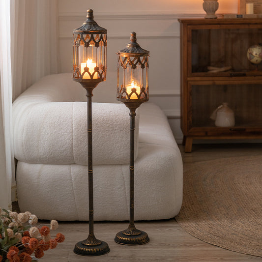 Medieval Victorian Style Distressed Wrought Iron Carved Floor  Standing Candle Holders - Tartarian Treasures & Trinkets