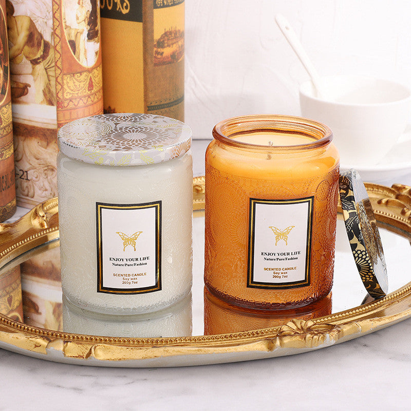 Embossed Glass Fragrance Handmade Gift Aromatherapy Soy Candles - Tartarian Treasures & Trinkets
