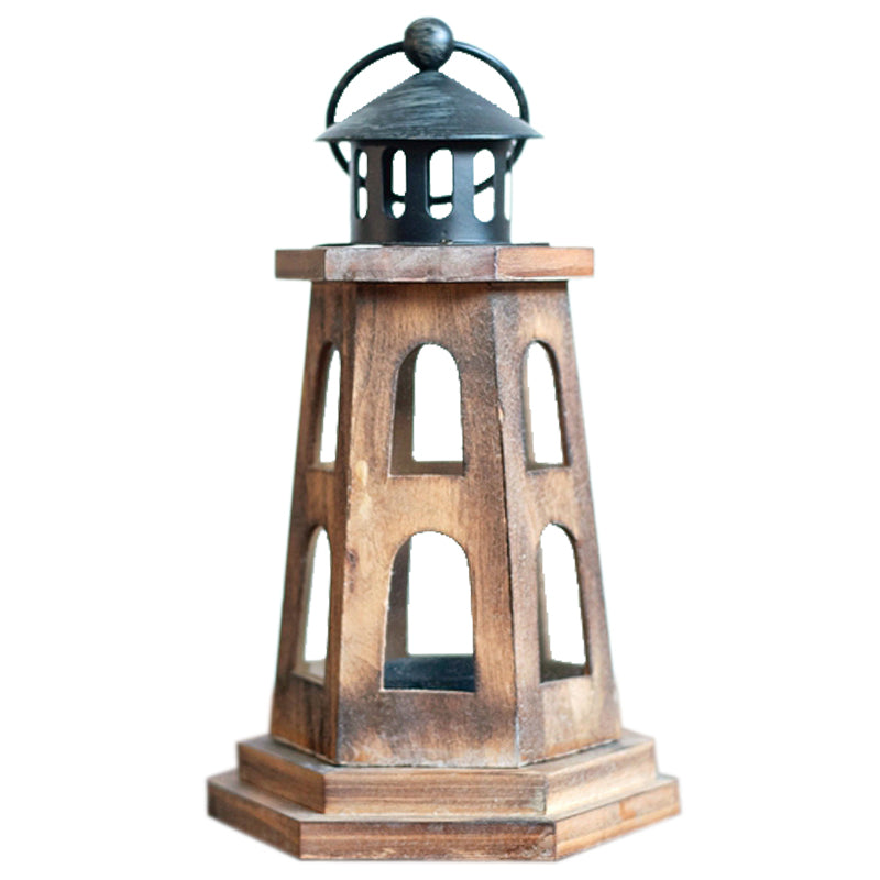 Handmade Lantern Style  Wooden Lighthouse Candle Holder w handle - Tartarian Treasures & Trinkets