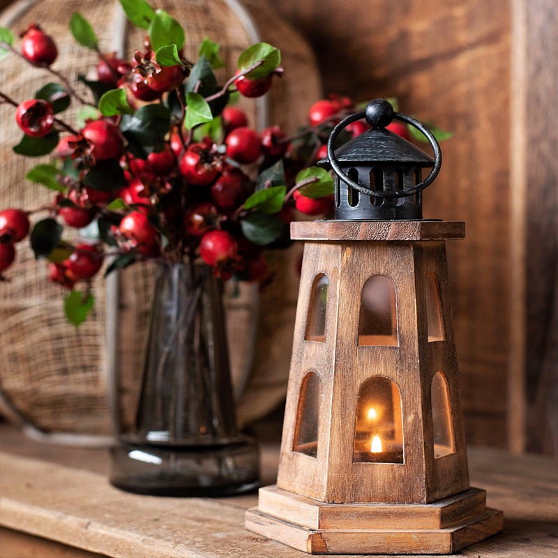 Handmade Lantern Style  Wooden Lighthouse Candle Holder w handle - Tartarian Treasures & Trinkets