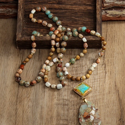 Natural Stone Knotted Necklace Diamond Drop Pendant Necklace - Tartarian Treasures & Trinkets