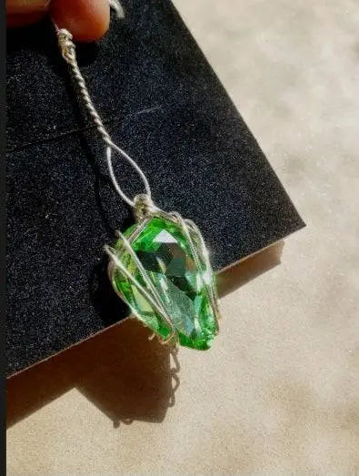 VERES™ Big Sparkle Peridot Green  DROP Dangle Drop Silver Lithuanian Crystal Pendant w 22 inch silvery chain-Large 30x22mm - Tartarian Treasures & Trinkets