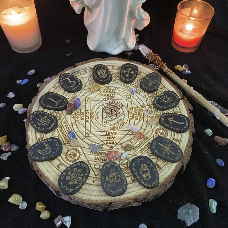 Wooden Carved Druid Rune Set w black Velvet bag and instruction book Alchemy, metaphysical, spiritual - Tartarian Treasures & Trinkets