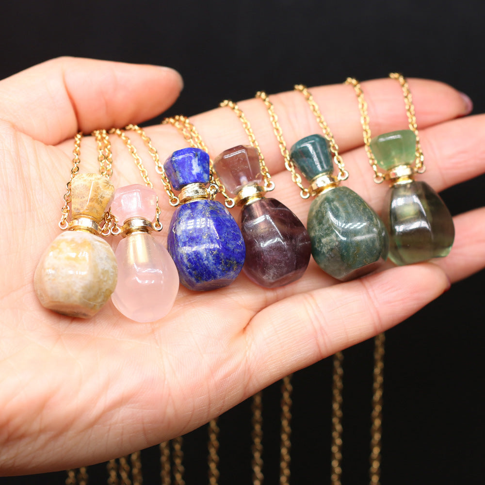 Solid Natural Gemstone Necklace Perfume Bottle Pendants - Tartarian Treasures & Trinkets