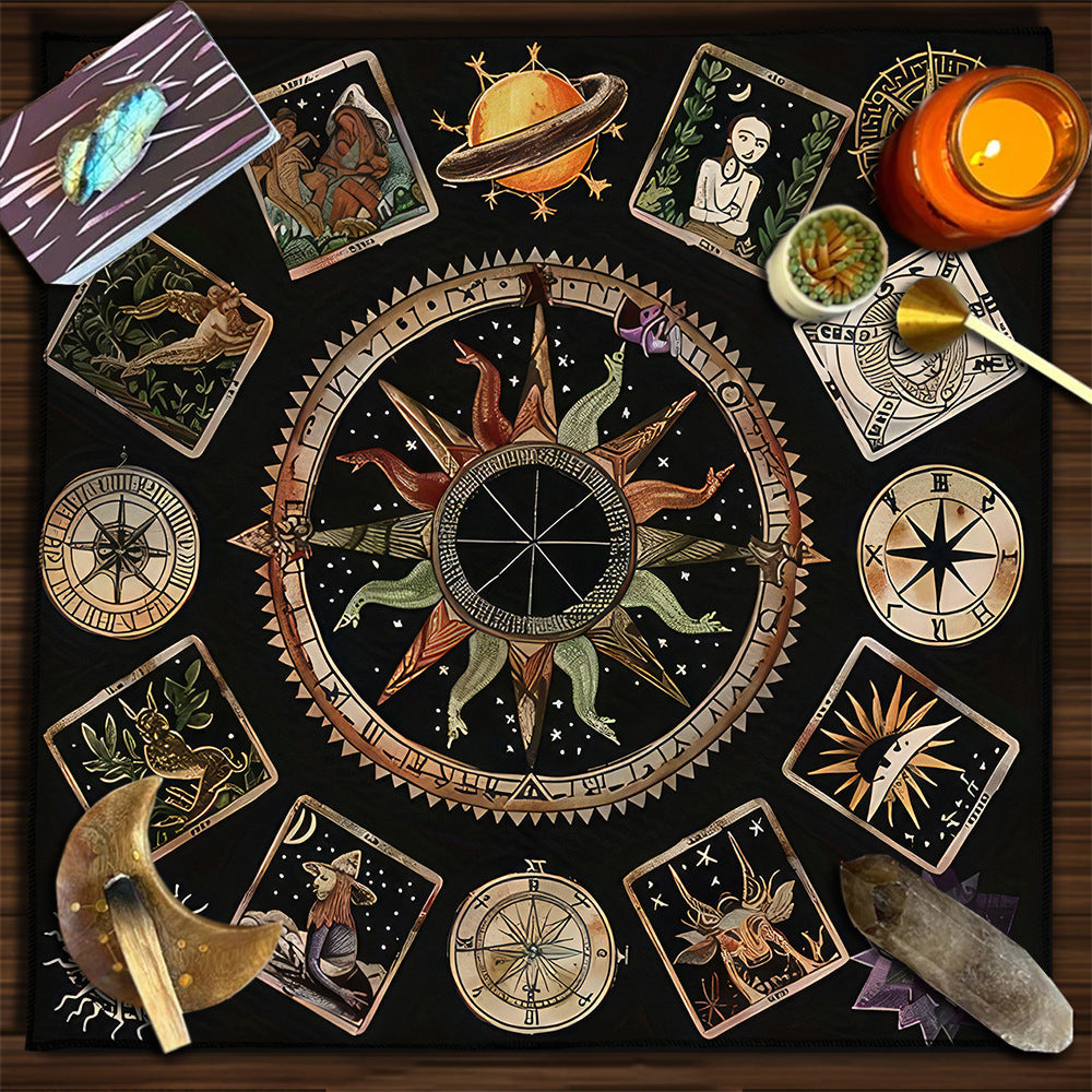 Geometric Tarot Moon Sun Velvet Tablecloth - Tartarian Treasures & Trinkets
