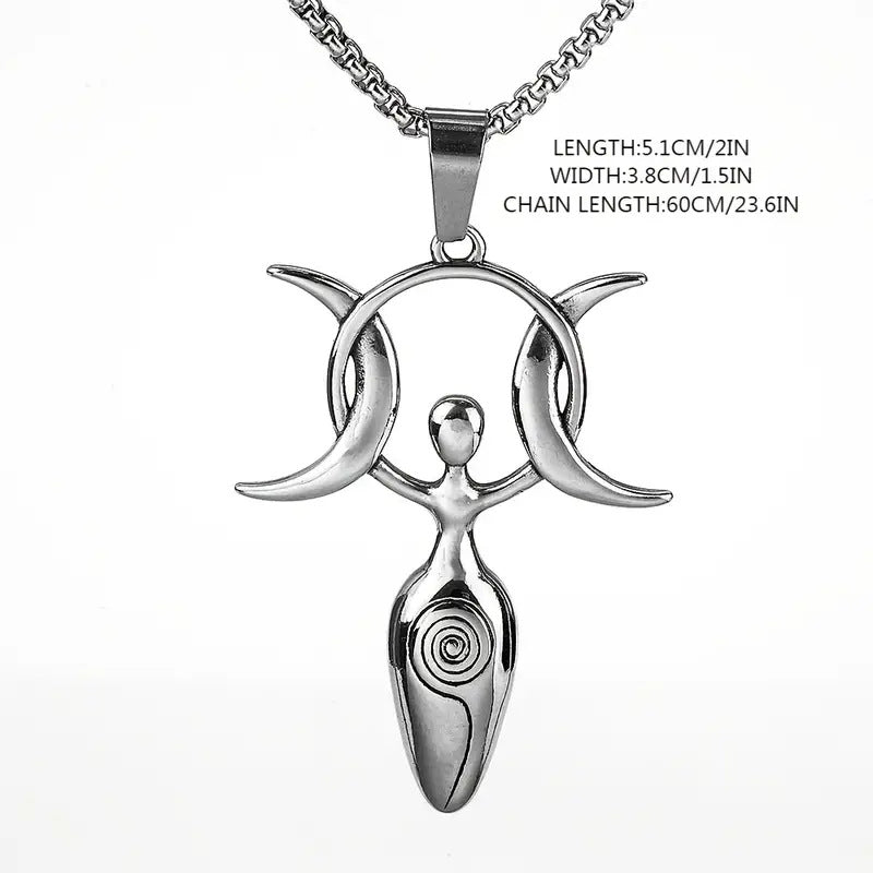 Talisman Magic Shiny Silver Pendant Stainless Steel Alloy Necklace Viking Magic Pagan Goddess - Tartarian Treasures & Trinkets