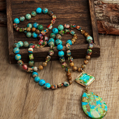 Natural Stone Knotted Necklace Diamond Drop Pendant Necklace - Tartarian Treasures & Trinkets