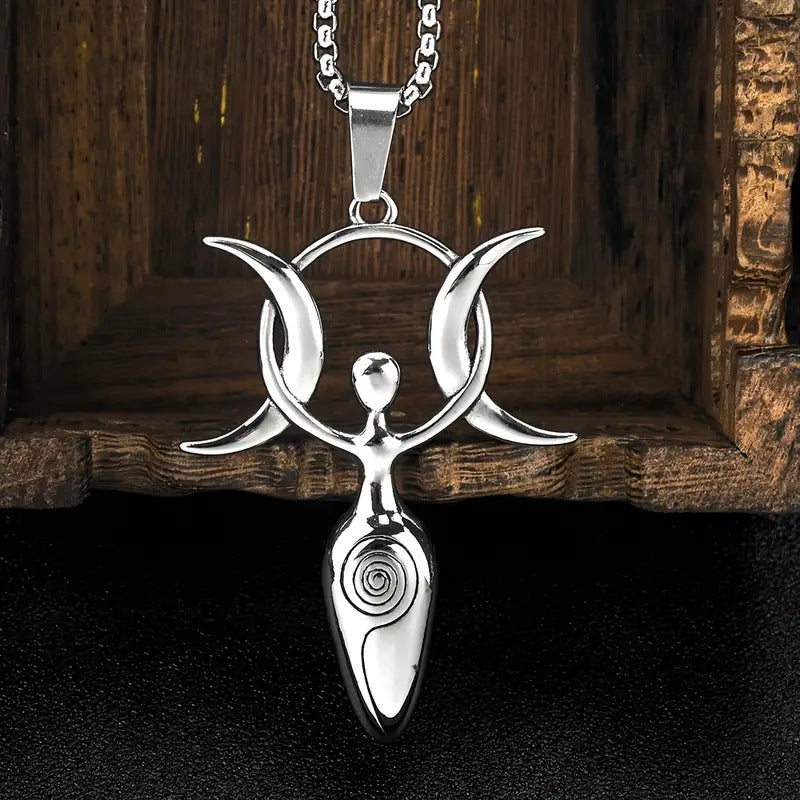 Talisman Magic Shiny Silver Pendant Stainless Steel Alloy Necklace Viking Magic Pagan Goddess - Tartarian Treasures & Trinkets