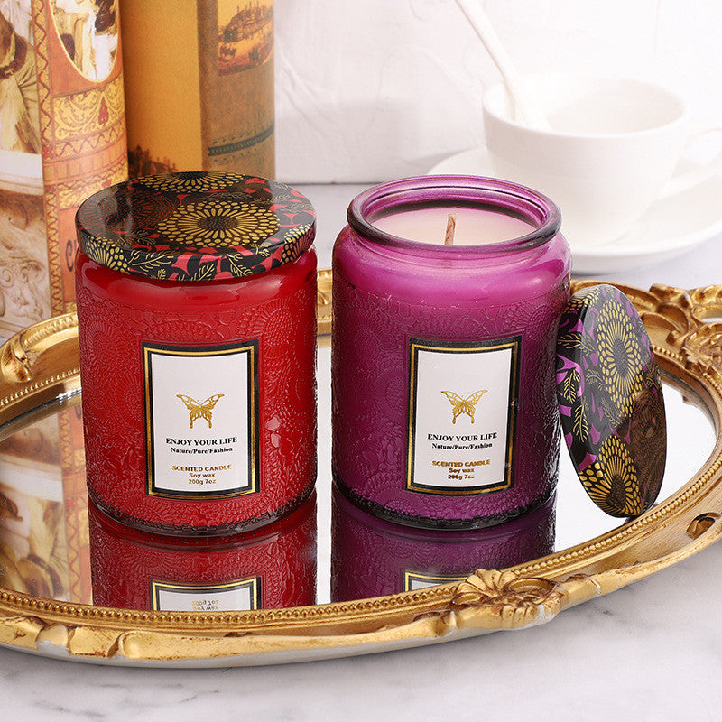 Embossed Glass Fragrance Handmade Gift Aromatherapy Soy Candles - Tartarian Treasures & Trinkets