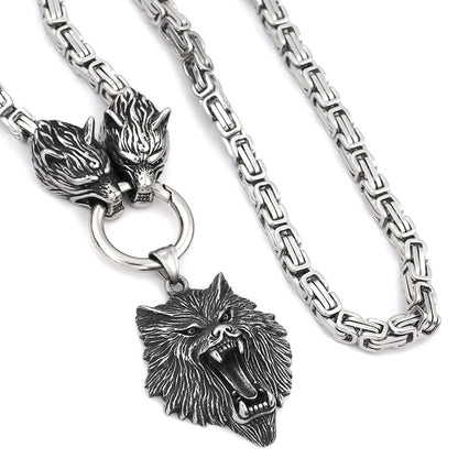 Nordic Domineering Viking Stainless Steel Wolf Head Pendant Necklace Ornament - Tartarian Treasures & Trinkets