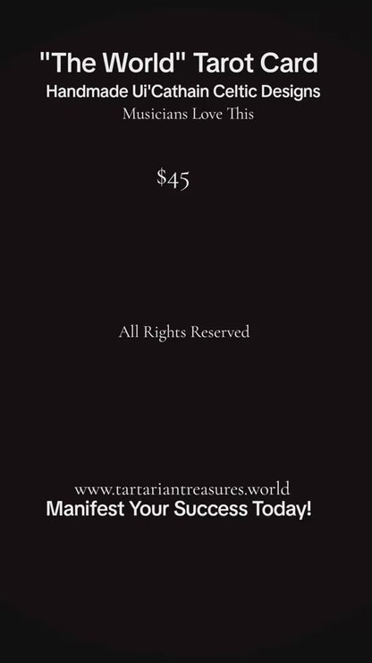 "THE WORLD" Fancy  Handmade Tarot Necklace  by Ui'Cathain Celtic Designs - With Music note Charm- Adjustable  Golden