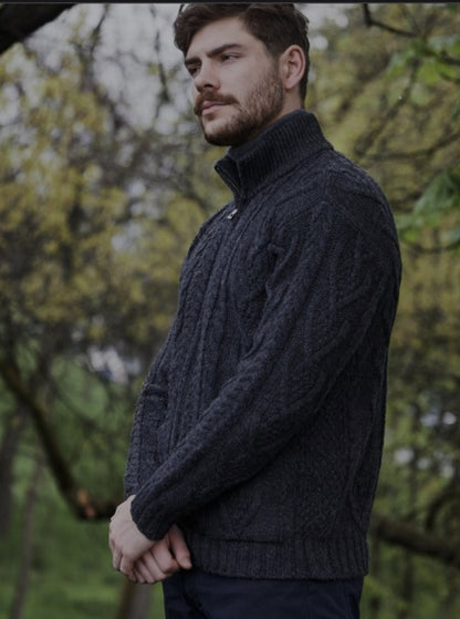 100% Merino Wool Celtic Viking Mens Zip up With Deep Pockets Made in Ireland- No itch - soft