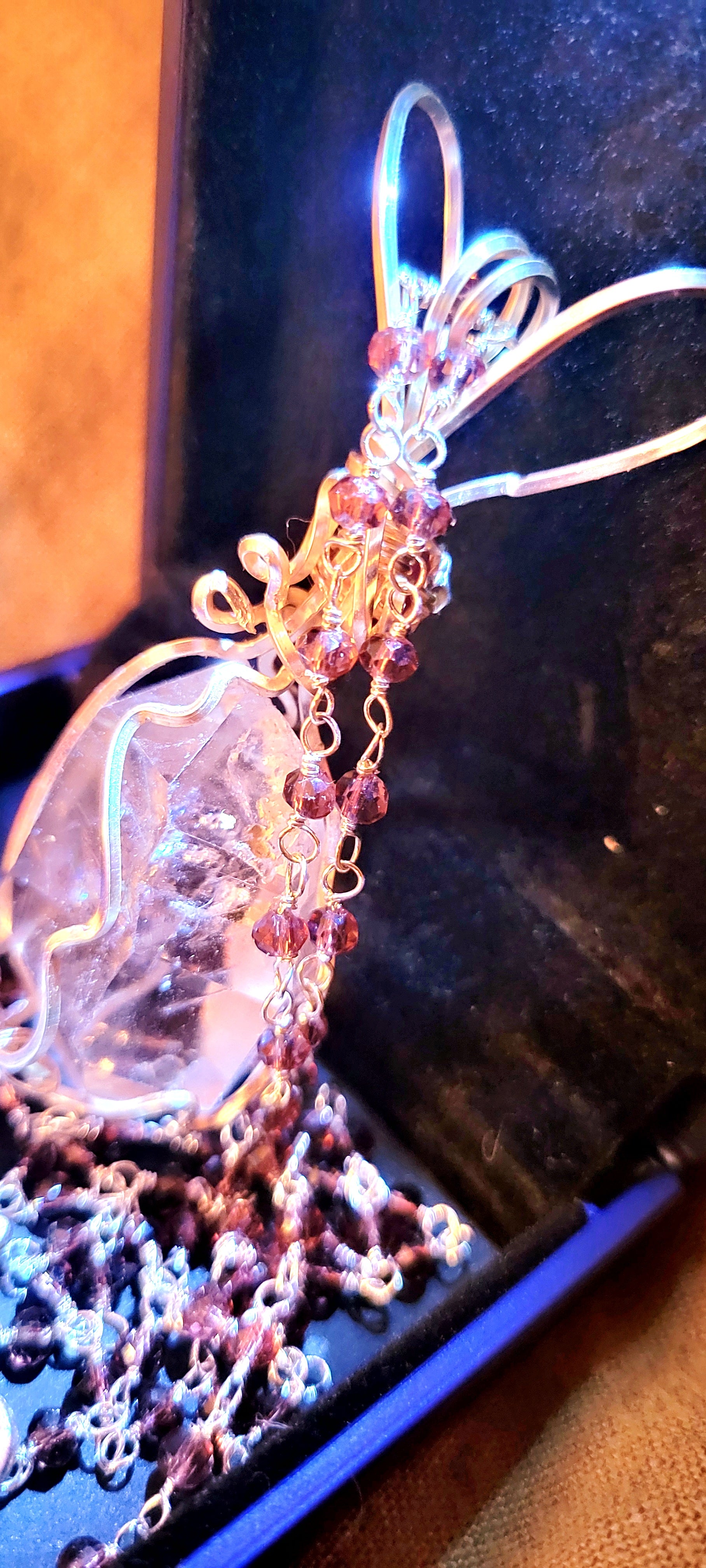 AAA 18.8g Clear Herkimer Diamond Pendant & Red Garnet Beaded Gemstone  24 inch Chain Necklace Handmade  Elegant  Delicate - Tartarian Treasures & Trinkets