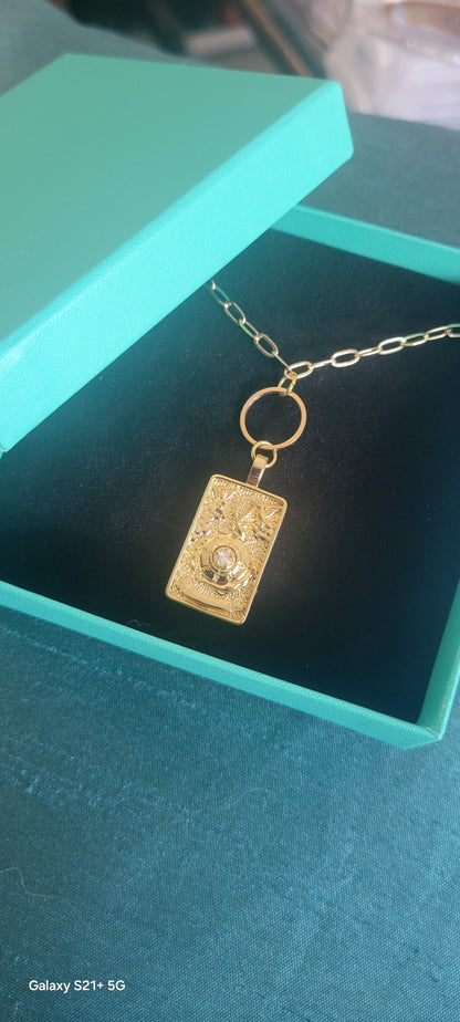 "THE WORLD" Fancy  Handmade Tarot Necklace  by Ui'Cathain Celtic Designs - With Music note Charm- Adjustable  Golden - Tartarian Treasures & Trinkets