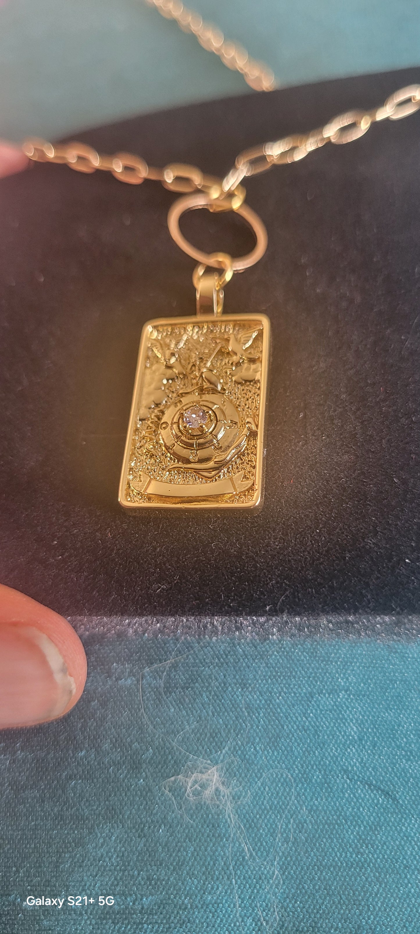 "THE WORLD" Fancy  Handmade Tarot Necklace  by Ui'Cathain Celtic Designs - With Music note Charm- Adjustable  Golden - Tartarian Treasures & Trinkets