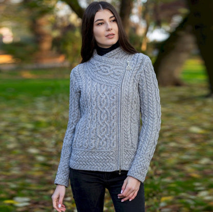 Womens Authentic Soft Thick Merino Wool Side Zip Jacket Cardigan-Made In Ireland  (No itch wool)