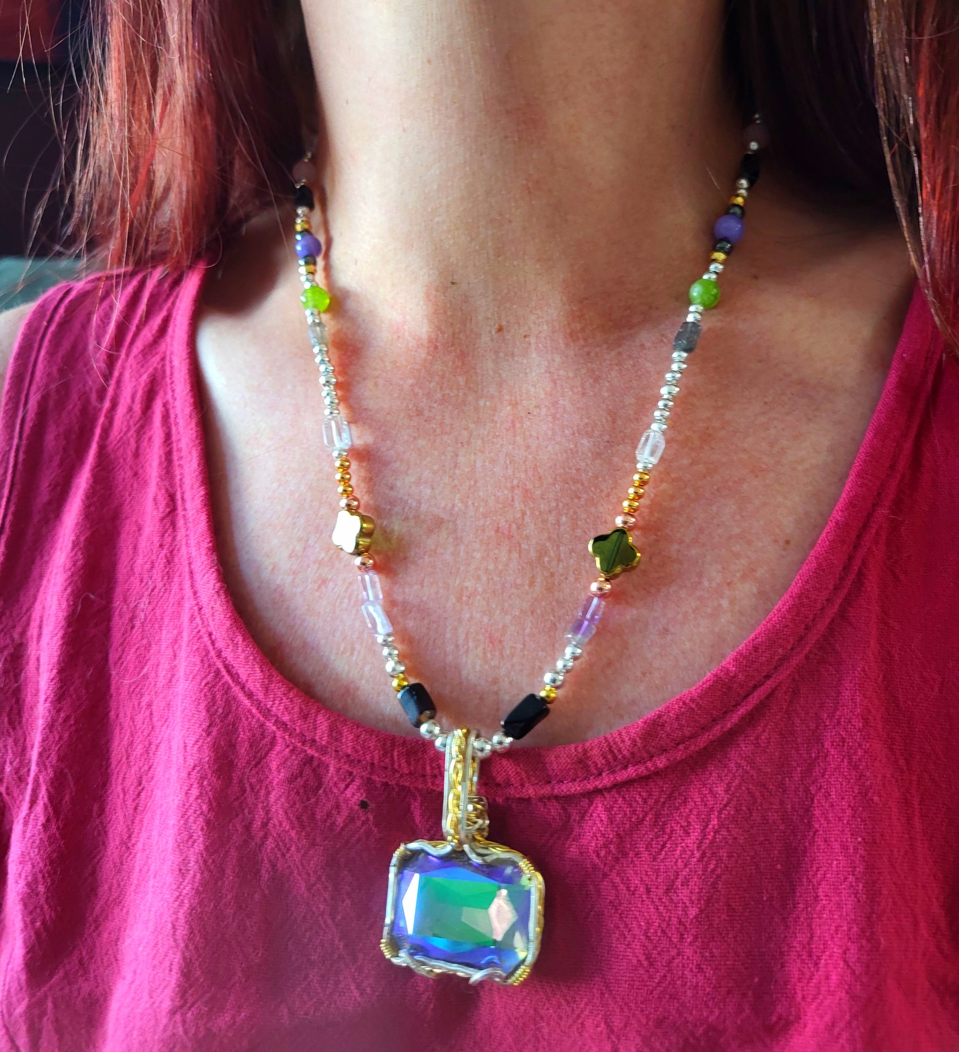 Handmade Lithuanian Crystal +Gemstone Necklace-Ui'Cathain Celtic Designs Original - Tartarian Treasures & Trinkets