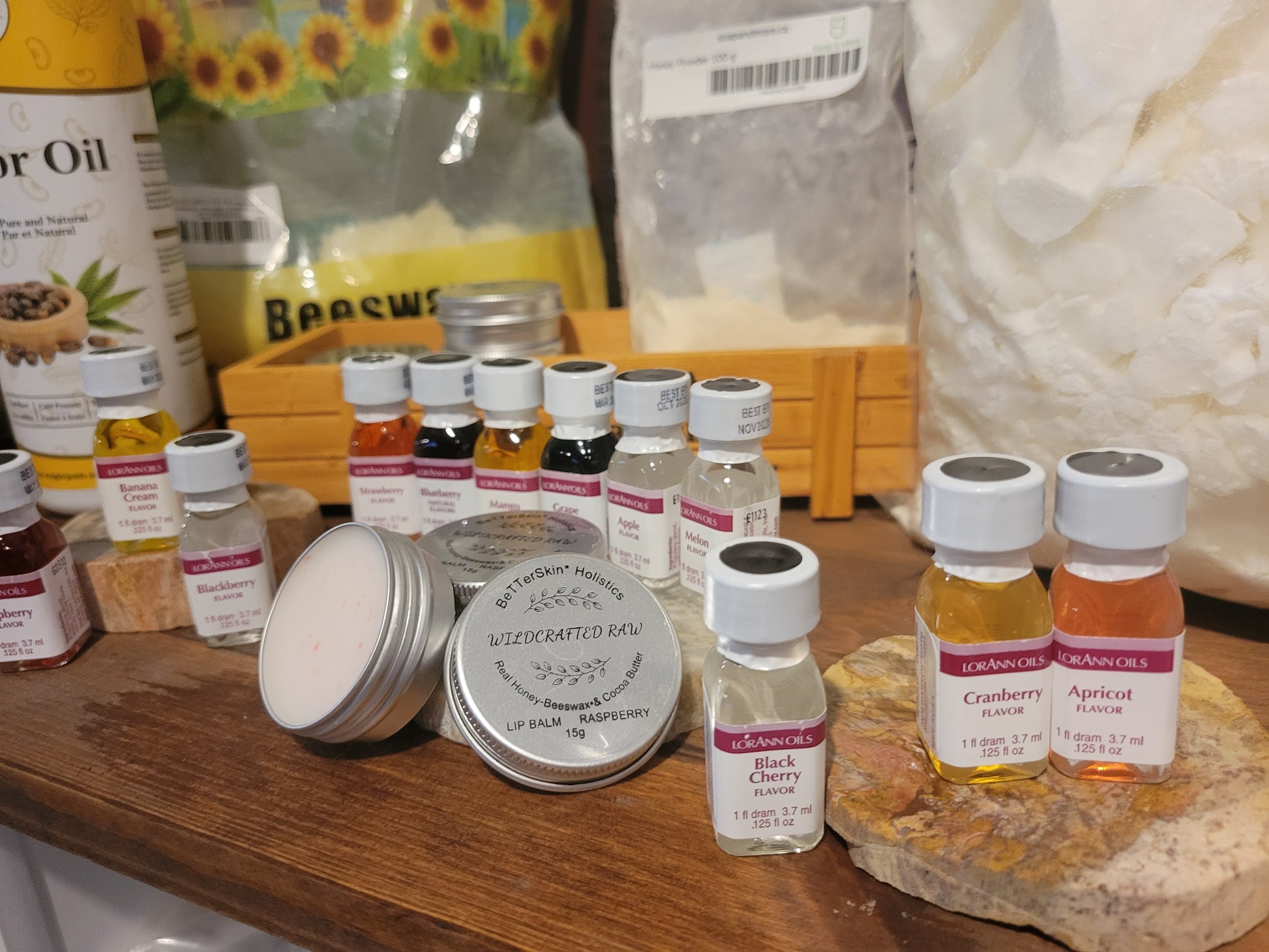 Delicious Wildcrafted RAW Infused Lip Balms Honey-Cocoa -Shea - Castor Oil- 12 Gourmet Lorann Baking Oil Flavors - Tartarian Treasures & Trinkets