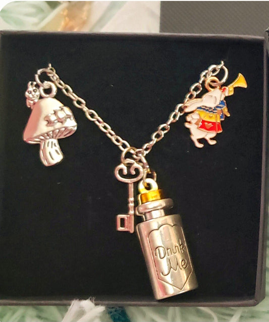 Alice Wonderland Charm Pendants w  2 sided Hookah Caterpillar on Mushroom = Original Ui'Cathain Celtic Design