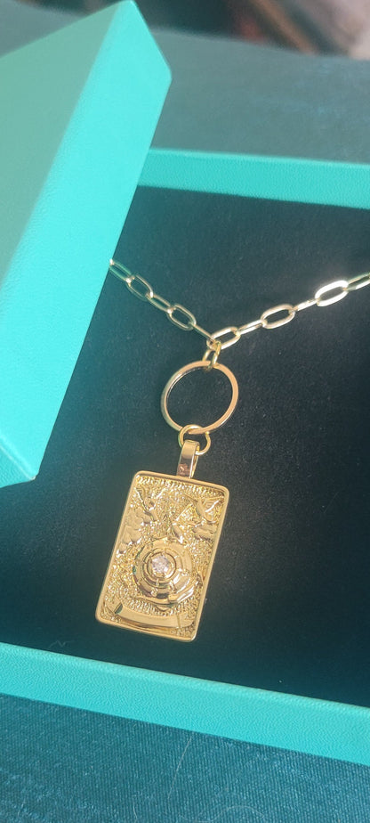 "THE WORLD" Fancy  Handmade Tarot Necklace  by Ui'Cathain Celtic Designs - With Music note Charm- Adjustable  Golden - Tartarian Treasures & Trinkets