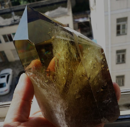 AAA Huge Sparkling RAINBOW SMOKY CITRINE  Brazilian Quartz Crystal Clear Transparent Head Sharp Point 2.12lbs Record Keeper - Tartarian Treasures & Trinkets