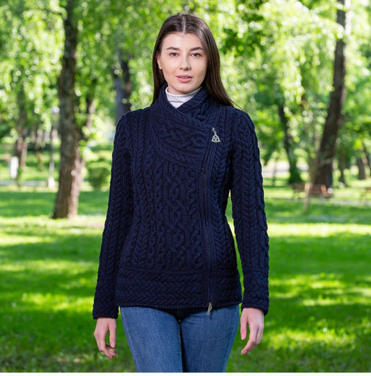 Womens Authentic Soft Thick Merino Wool Side Zip Jacket Cardigan-Made In Ireland  (No itch wool)