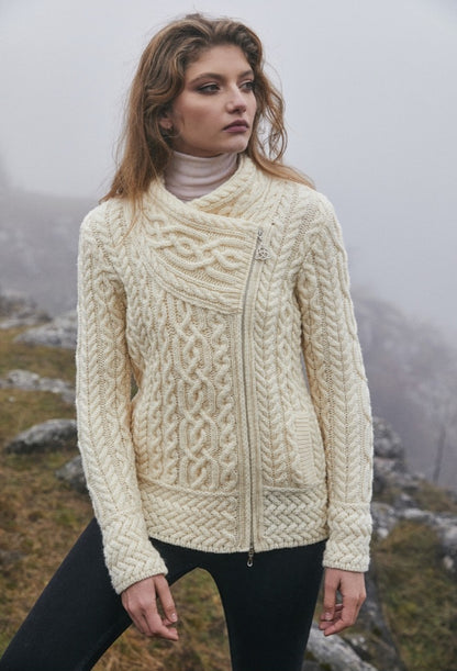 Womens Authentic Soft Thick Merino Wool Side Zip Jacket Cardigan-Made In Ireland  (No itch wool)