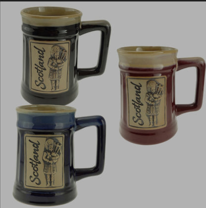Set of 2 or 4  XL 600ml Scottish Piper Beer Mug - Stoneware  Tankard Authentic Scottish, Celtic Viking, Glazed Stoneware Ancestral, traditional