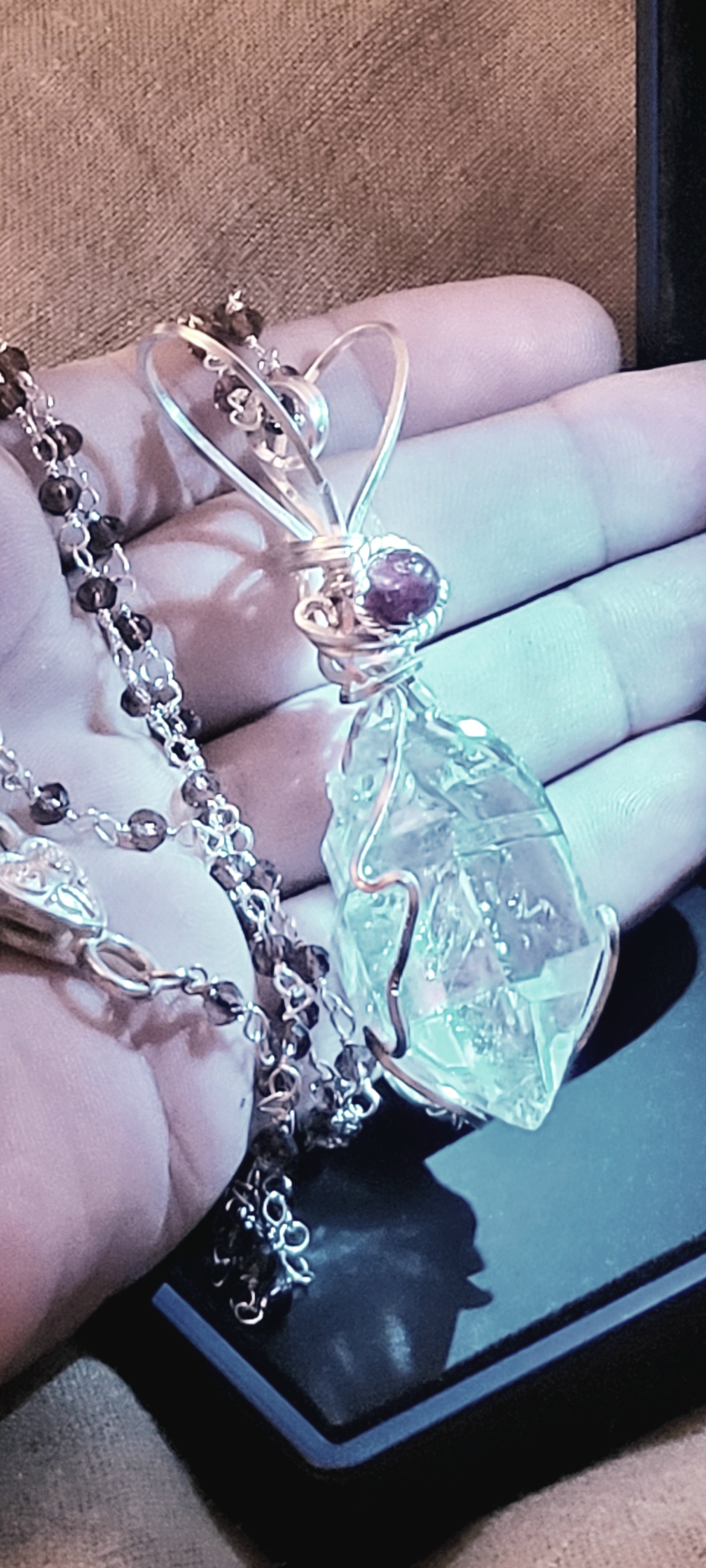 AAA 18.8g Clear Herkimer Diamond Pendant & Red Garnet Beaded Gemstone  24 inch Chain Necklace Handmade  Elegant  Delicate - Tartarian Treasures & Trinkets