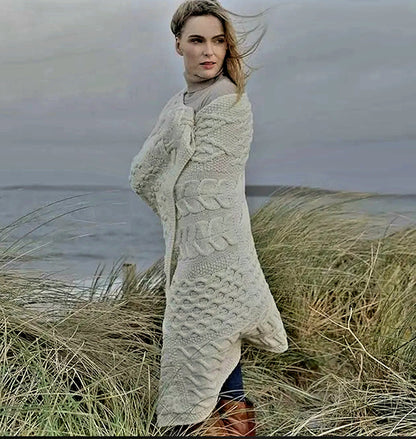 Stunning Thick Heavy  Patchwork Super Soft 100% Merino Wool Knit Throw 42" x 64" Natural Color