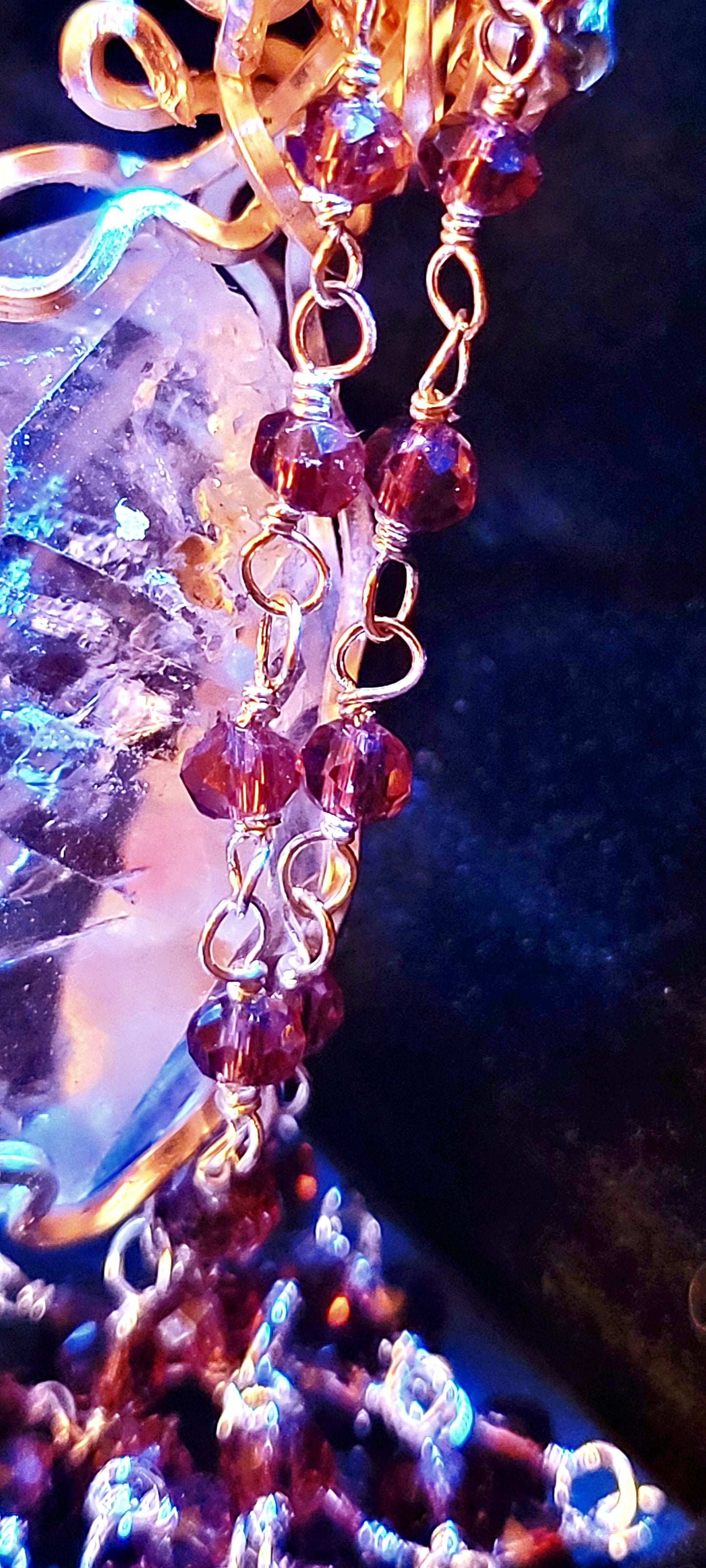 AAA 18.8g Clear Herkimer Diamond Pendant & Red Garnet Beaded Gemstone  24 inch Chain Necklace Handmade  Elegant  Delicate - Tartarian Treasures & Trinkets