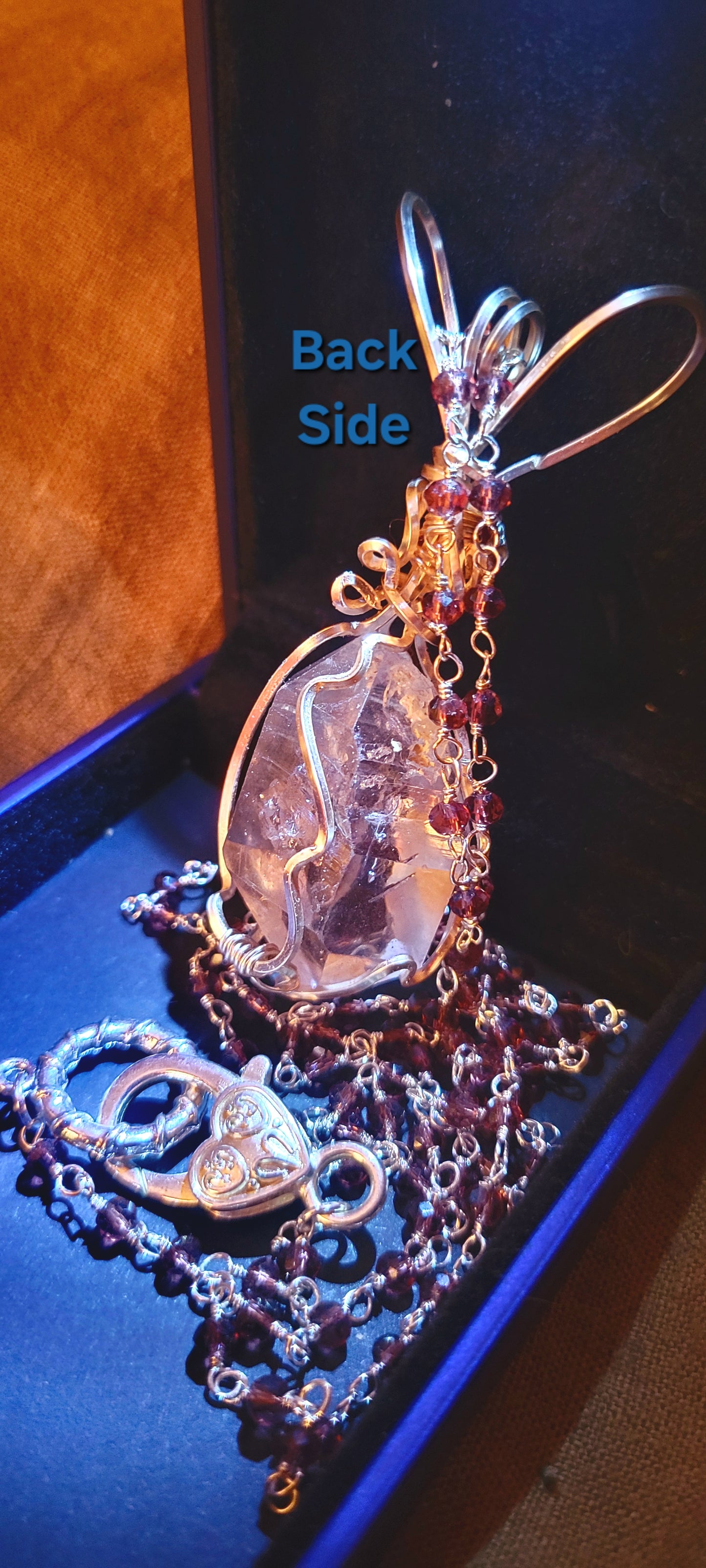 AAA 18.8g Clear Herkimer Diamond Pendant & Red Garnet Beaded Gemstone  24 inch Chain Necklace Handmade  Elegant  Delicate - Tartarian Treasures & Trinkets