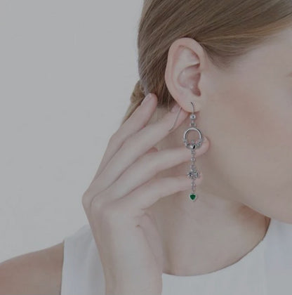 Sterling Silver  Irish Claddagh Long Dangle Earrings 2 inch long