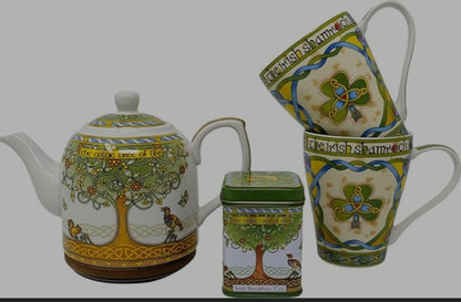 4pc Celtic,Viking Tree of Life Ceramic Teapot Set